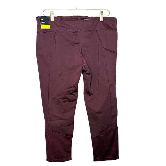 Nike‎ Dri Fit Tight Fit Cropped Leggings Stretch Activewear Maroon Women XL NWT - Picture 2 of 8